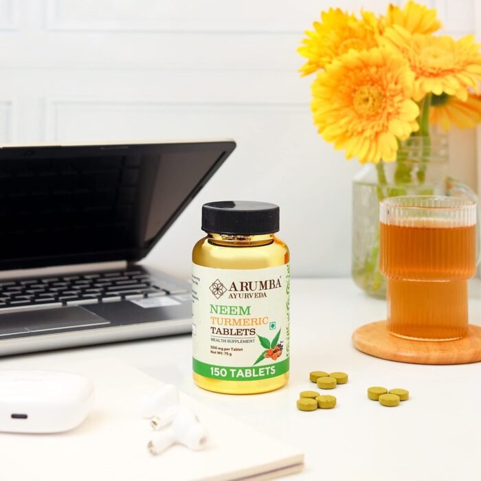 Ayurveda Neem Turmeric with Black pepper Tablets 150 Tablets, Pure Turmeric Root Powder and Neem Leaf Powder - Image 2