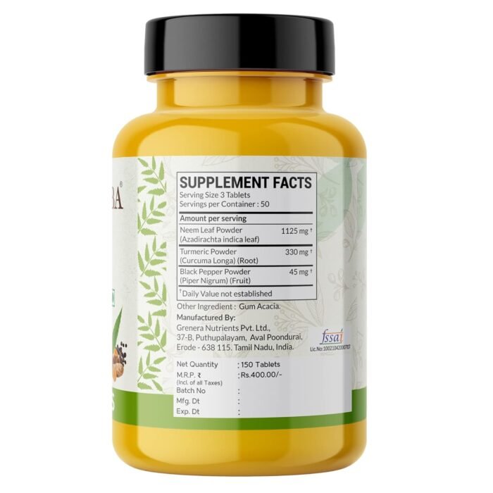 Ayurveda Neem Turmeric with Black pepper Tablets 150 Tablets, Pure Turmeric Root Powder and Neem Leaf Powder - Image 8
