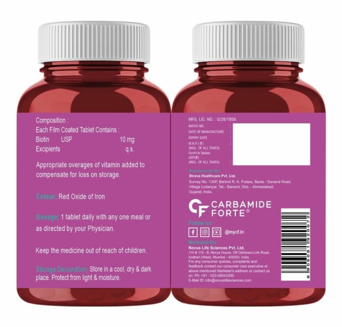 Carbamide Forte High Potency Biotin Tablets 10000mcg For Hair Growth 60 Veg Tablets - Image 7