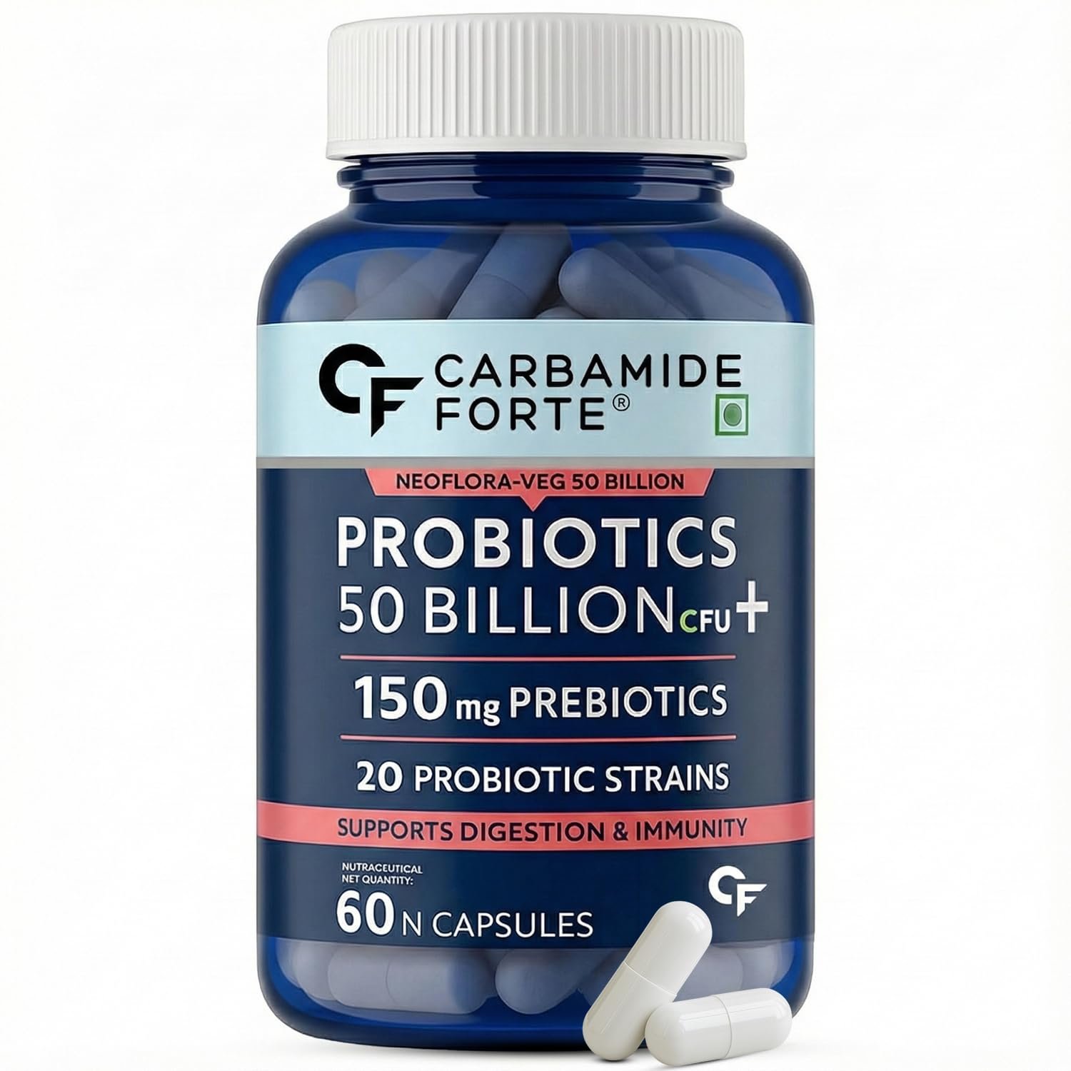 Carbamide Forte Probiotics Supplement 50 Billion 1 Carbamide Forte Probiotics Supplement 50 Billion CFU Gut Health Supplements with Probiotic | Gut Cleanse with Prebiotics and Probiotics – 60 Capsules - Image 1