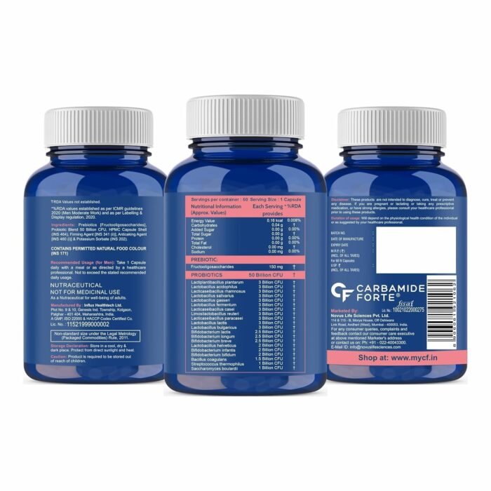 Carbamide Forte Probiotics Supplement 50 Billion CFU Gut Health Supplements with Probiotic | Gut Cleanse with Prebiotics and Probiotics – 60 Capsules - Image 10