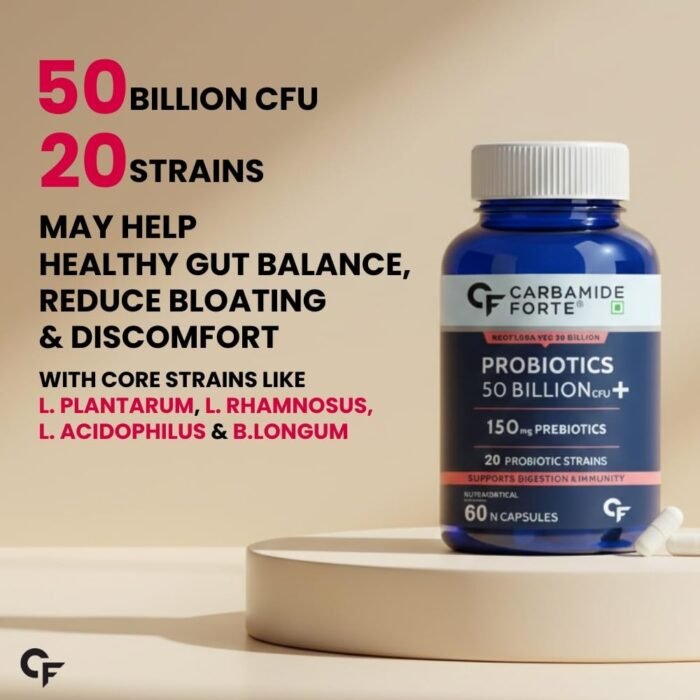 Carbamide Forte Probiotics Supplement 50 Billion CFU Gut Health Supplements with Probiotic | Gut Cleanse with Prebiotics and Probiotics – 60 Capsules - Image 3