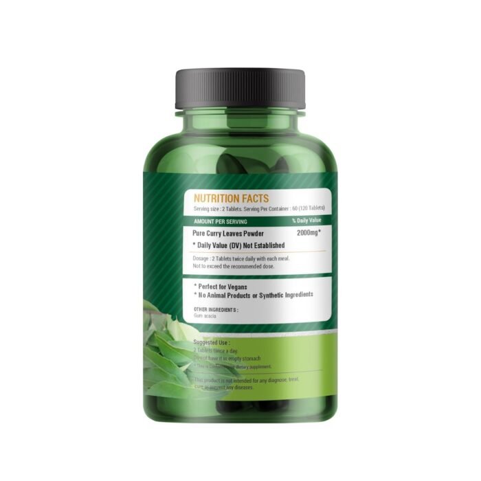 Genius Herbs Curry Leaf Tablets 500 mg | Effective for Natural Hair growth | Rich in Iron | 120 No.s Pack of 1 - Image 4