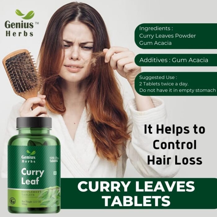 Genius Herbs Curry Leaf Tablets 500 mg | Effective for Natural Hair growth | Rich in Iron | 120 No.s Pack of 1 - Image 5