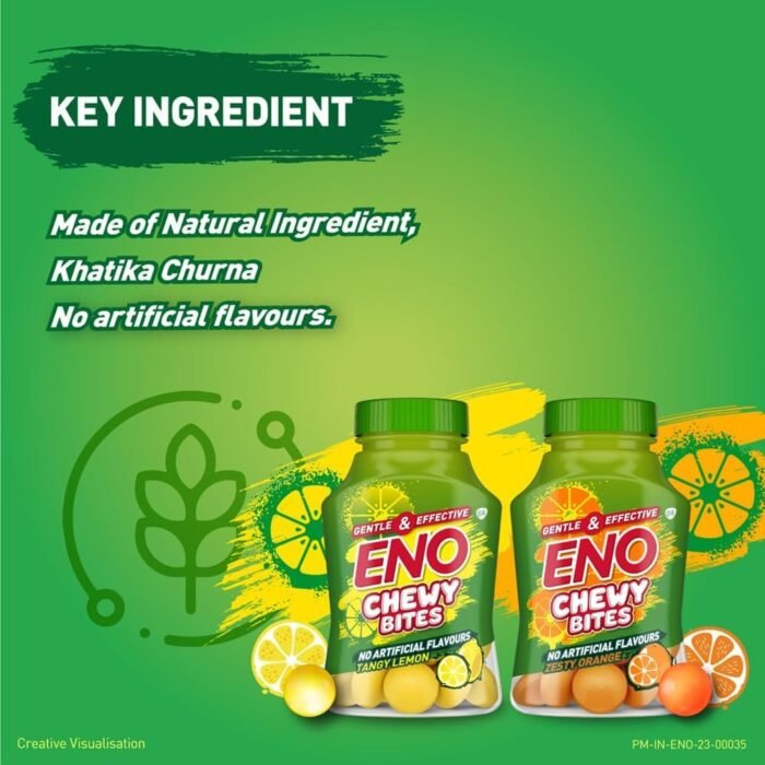 ENO CHEWY BITES: Tasty Chewable Antacid for Gentle & Effective relief from acidity - Antime, Anywhere!! - LEMON FLAVOUR - Pack of 30 Tabs - Image 4