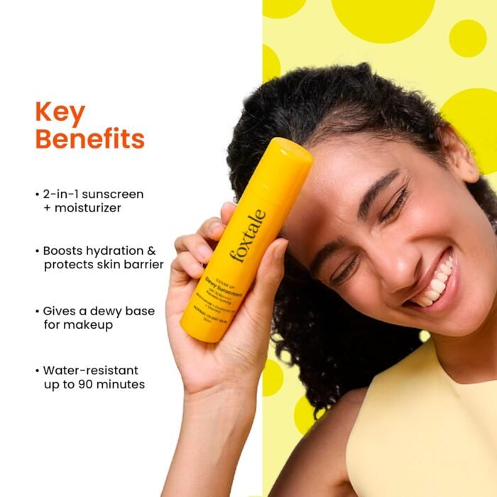 Foxtale SPF 70 Niacinamide Dewy Sunscreen with PA++++ For Dewy Sun Protection|Prevents Tan|Lightenweight, Non Greasy, No White Cast|Anti-Tan Formula|For Men & Women|For all skin type,50 Ml - Image 2