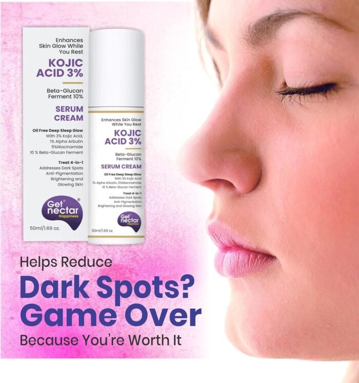 Get Nectar Glow Serum Cream with 3% Kojic Acid 5% Niacinamide 1% Alpha Arbutin & 25% Beta-Glucan for Dark Spots, Anti-Pigmentation, Brightening, Glowing Skin 50ml - Image 6