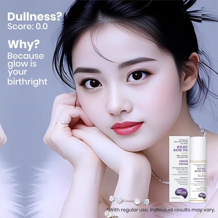 Get Nectar Glow Serum Cream with 3% Kojic Acid 5% Niacinamide 1% Alpha Arbutin & 25% Beta-Glucan for Dark Spots, Anti-Pigmentation, Brightening, Glowing Skin 50ml - Image 8