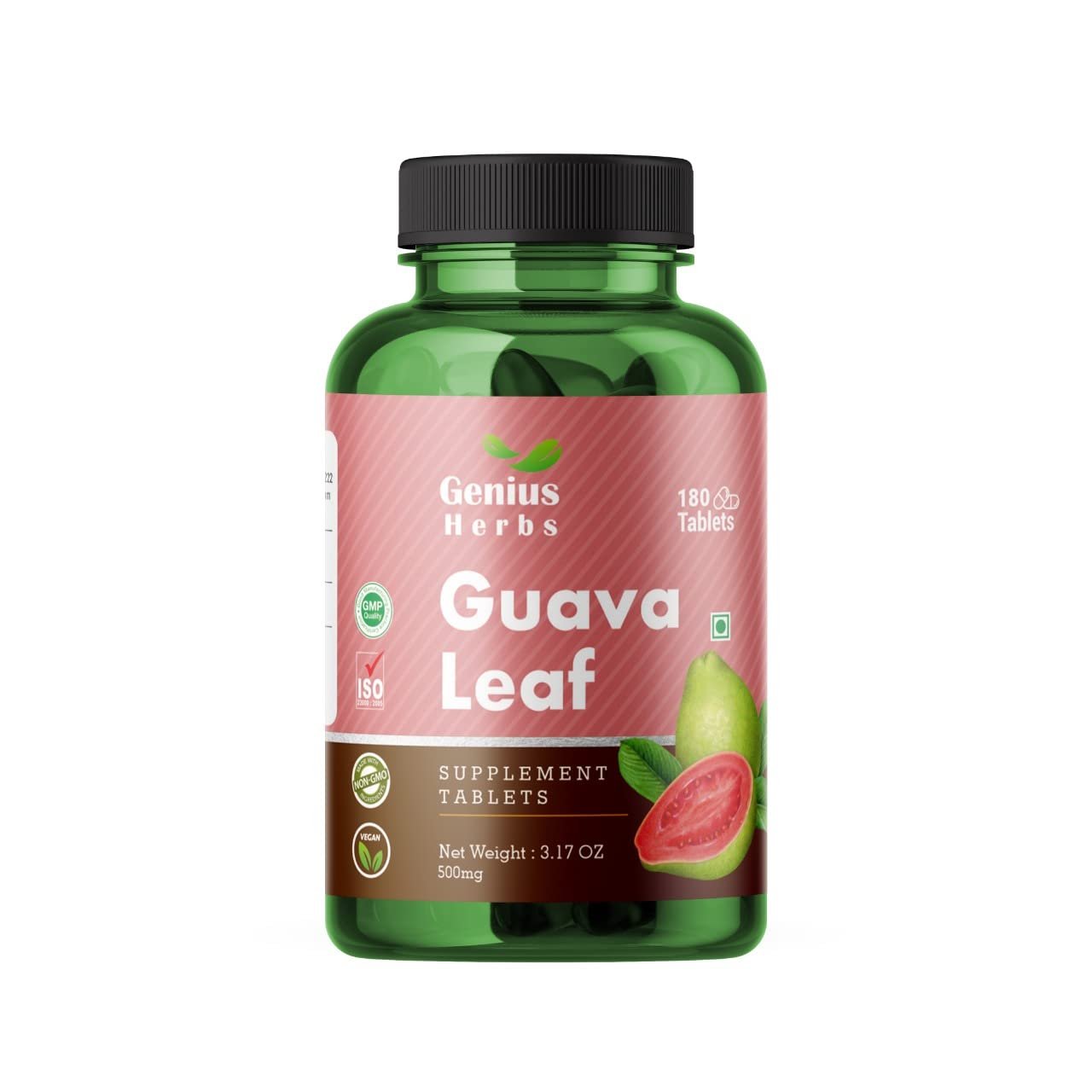 Guava Leaf Tablets 1 Genius Herbs Guava Leaf Tablets - Guava Leaf Tablets 500mg (180 Tablets)/Improves Skin Health/Helps in Weight Management - Image 1