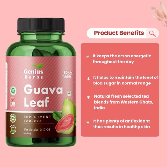 Genius Herbs Guava Leaf Tablets - Guava Leaf Tablets 500mg (180 Tablets)/Improves Skin Health/Helps in Weight Management - Image 5