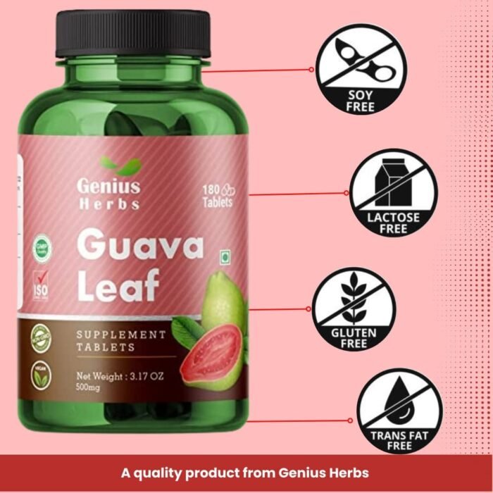Genius Herbs Guava Leaf Tablets - Guava Leaf Tablets 500mg (180 Tablets)/Improves Skin Health/Helps in Weight Management - Image 7