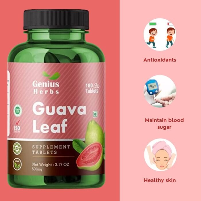 Genius Herbs Guava Leaf Tablets - Guava Leaf Tablets 500mg (180 Tablets)/Improves Skin Health/Helps in Weight Management - Image 8