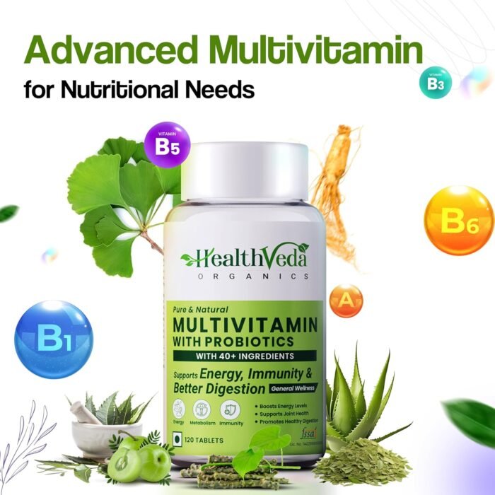 Health Veda Organics Multivitamin with Probiotics | 120 Tablets | 45+ Ingredients for Daily Energy, Immunity & Gut Health Support | For Men & Women - Image 4