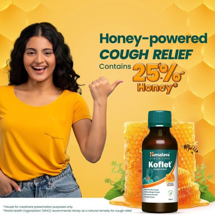 Himalaya Koflet Syrup|100 ml| Relief from cough, sore throat | Non-drowsy Formula| Made With Herbs | Contains 25% Honey* - Image 4
