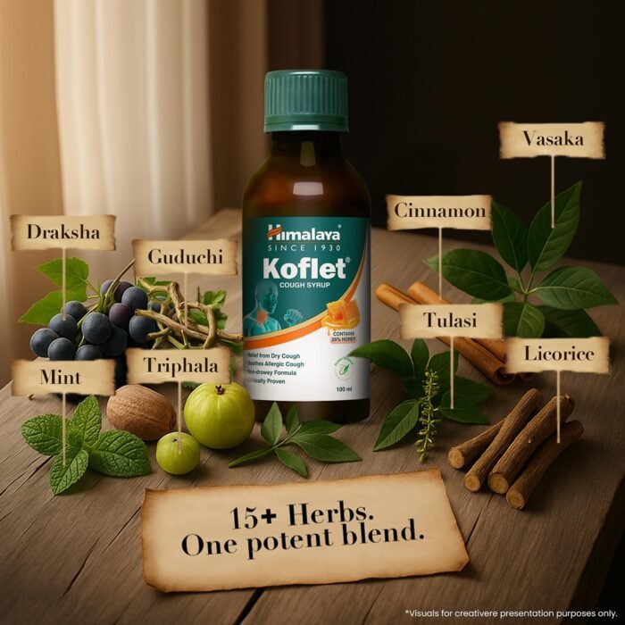 Himalaya Koflet Syrup|100 ml| Relief from cough, sore throat | Non-drowsy Formula| Made With Herbs | Contains 25% Honey* - Image 5