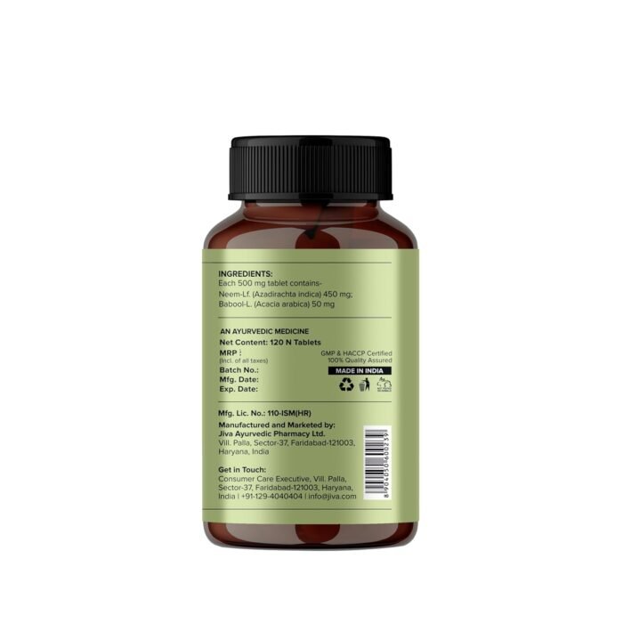 Jiva Neem Tablet - 120 Tablets | 100% Ayurvedic Formulation Purifies Blood, Treats Urinary Disorders | Pacifies Pitta And Kapha Doshas | Promotes Healthy Skin - Image 3