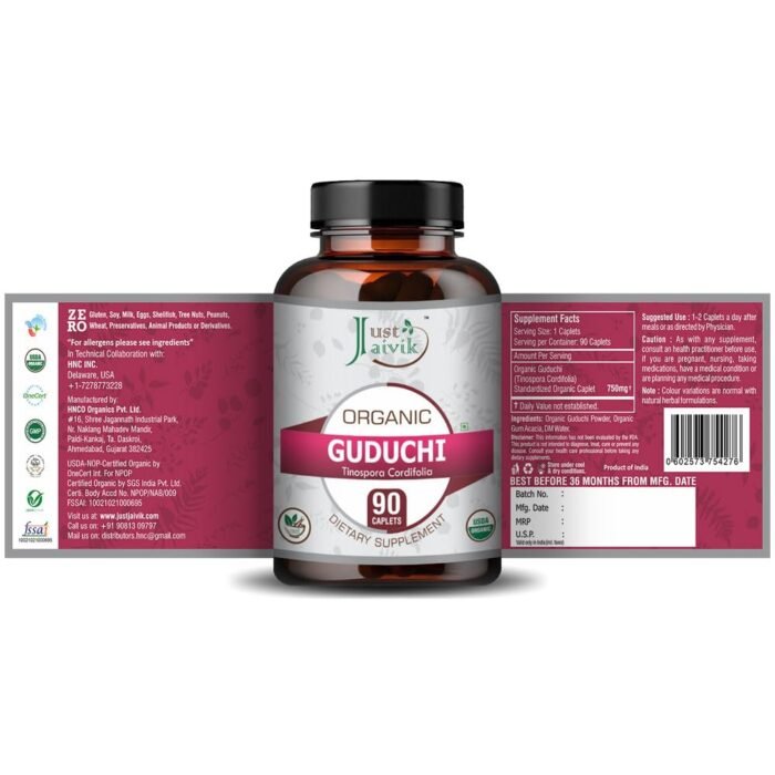 Just Jaivik Organic Guduchi - Giloy Tablets for Immunity Wellness and Supports Overall Health (750mg - 90 Caplets) - Image 3