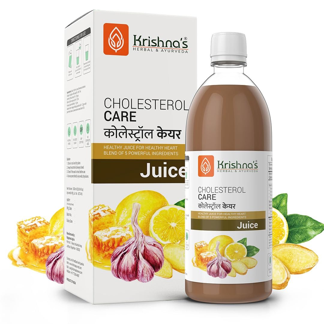 KRISHNA's HERBAL & AYURVEDA Cholesterol Care Juice - 500 Ml 1 KRISHNA's HERBAL & AYURVEDA Cholesterol Care Juice - 500 Ml | Contains Honey With Apple Cider Ginger Garlic, Sugar Free, Health Drink - Image 1