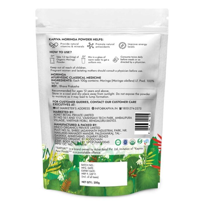 Kapiva Certified Organic Moringa Powder 200g | From Pure Drumstick Leaves | Gives Natural Energy & Nutrients - Image 8