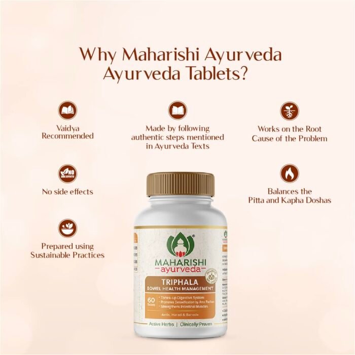 Maharishi Ayurveda Triphala Tablets Maharishi Ayurveda 1000 MG | Supports Healthy Digestion | Improves Bowel Wellness| Relieves Constipation | Pure Herbs Used |100% Ayurvedic | 60 Tabs (Pack of 1) - Image 5