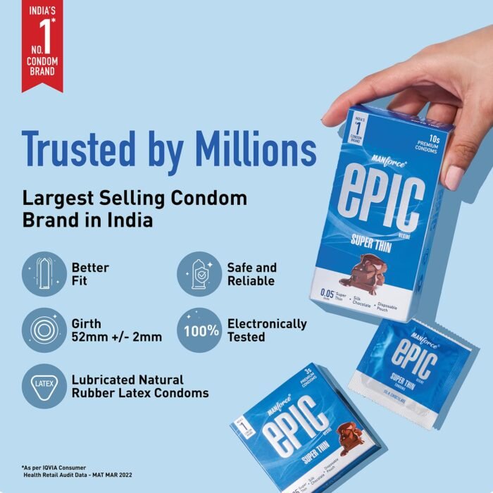 Manforce Epic Desire | Ultra Thin Condom for Enhanced Pleasure | Silk Chocolate Flavour | 10 Pcs - Image 4