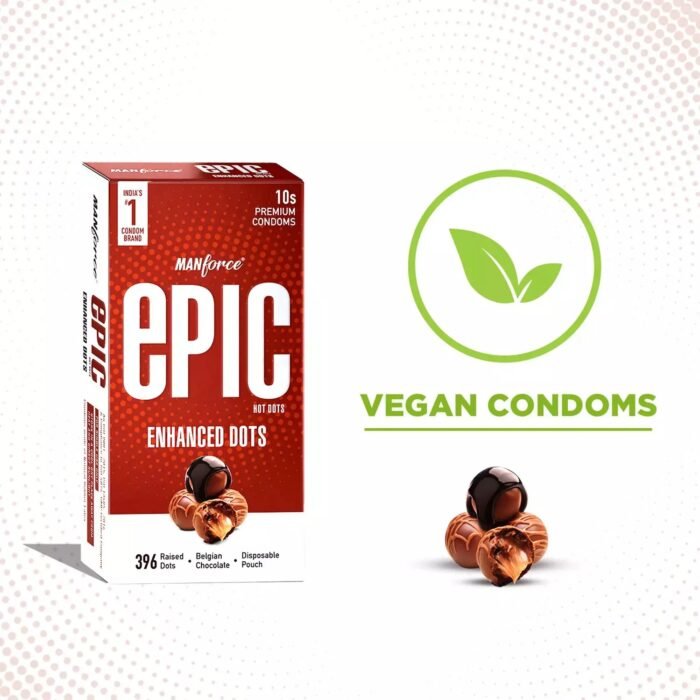 Manforce Epic Hot Dots Belgian Chocolate Flavour Premium Condoms Disposable Pouch 10'S - Image 3