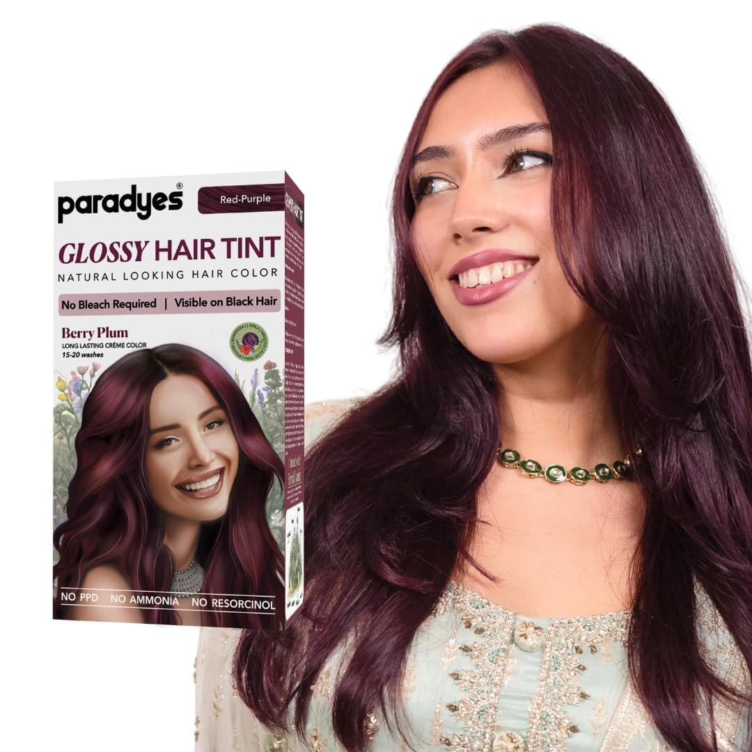 Paradyes Mini Berry Plum Glossy Hair Tint 1 Paradyes Mini Berry Plum Glossy Hair Tint | No Bleach, Ammonia-Free | Trial Pack Perfect for Testing or Small Sections | Visible on Black Hair - Image 1