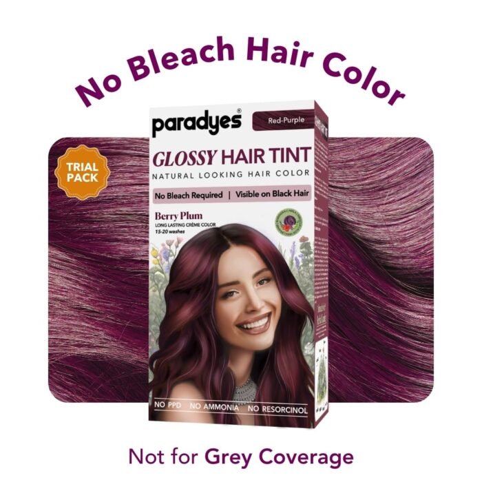 Paradyes Mini Berry Plum Glossy Hair Tint | No Bleach, Ammonia-Free | Trial Pack Perfect for Testing or Small Sections | Visible on Black Hair - Image 2