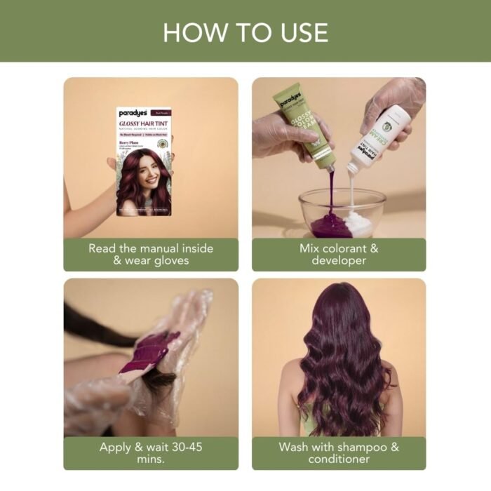 Paradyes Mini Berry Plum Glossy Hair Tint | No Bleach, Ammonia-Free | Trial Pack Perfect for Testing or Small Sections | Visible on Black Hair - Image 6