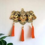 Swastik Handicraft Panchmukhi Hanuman Ji Murti for Door Entrance Statue Wall Hanging Showpiece with Silk Latakan in Gold Finish (Gold), 20 cm, 20 cm