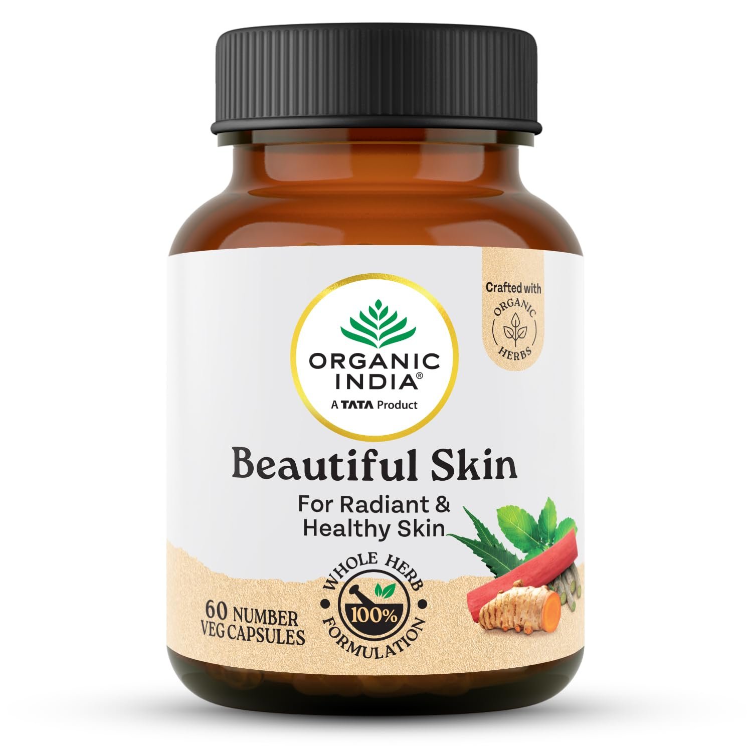 A TATA Product - Organic India Beautiful Skin Capsules - 60 Veg 1 A TATA Product - Organic India Beautiful Skin Capsules - 60 Veg Caps, For Healthy, Radiant & Glow, Helps Rejuvenate Skin & Naturally Purify The Blood, GMP & NPOP Certified Organic - Image 1