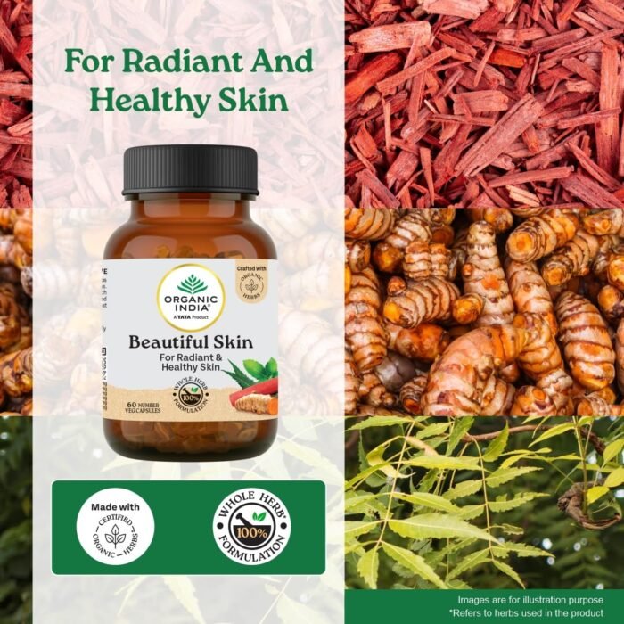 A TATA Product - Organic India Beautiful Skin Capsules - 60 Veg Caps, For Healthy, Radiant & Glow, Helps Rejuvenate Skin & Naturally Purify The Blood, GMP & NPOP Certified Organic - Image 3