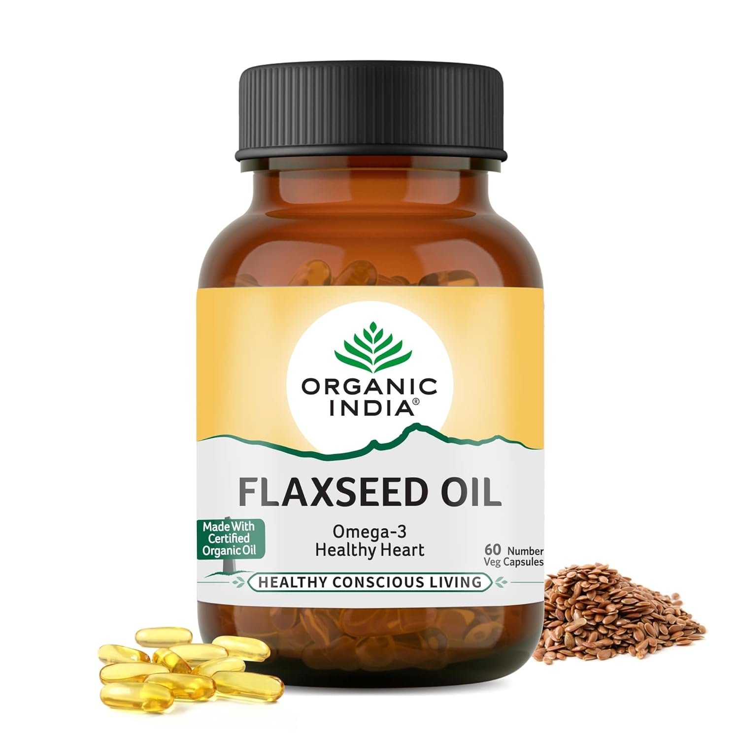 A TATA Product - Organic India Flaxseed Oil - 60 Veg Capsules 1 A TATA Product - Organic India Flaxseed Oil - 60 Veg Capsules, Natural Omega-3, Helps Reduce Cholesterol, Supports Healthy Skin, Hair & Nails, Joint Flexibility, GMP & NPOP Certified Organic - Image 1