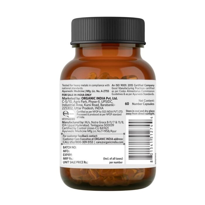 A TATA Product - Organic India Flaxseed Oil - 60 Veg Capsules, Natural Omega-3, Helps Reduce Cholesterol, Supports Healthy Skin, Hair & Nails, Joint Flexibility, GMP & NPOP Certified Organic - Image 2