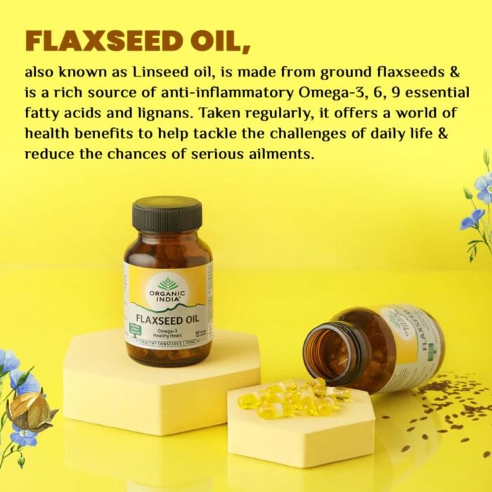 A TATA Product - Organic India Flaxseed Oil - 60 Veg Capsules, Natural Omega-3, Helps Reduce Cholesterol, Supports Healthy Skin, Hair & Nails, Joint Flexibility, GMP & NPOP Certified Organic - Image 4