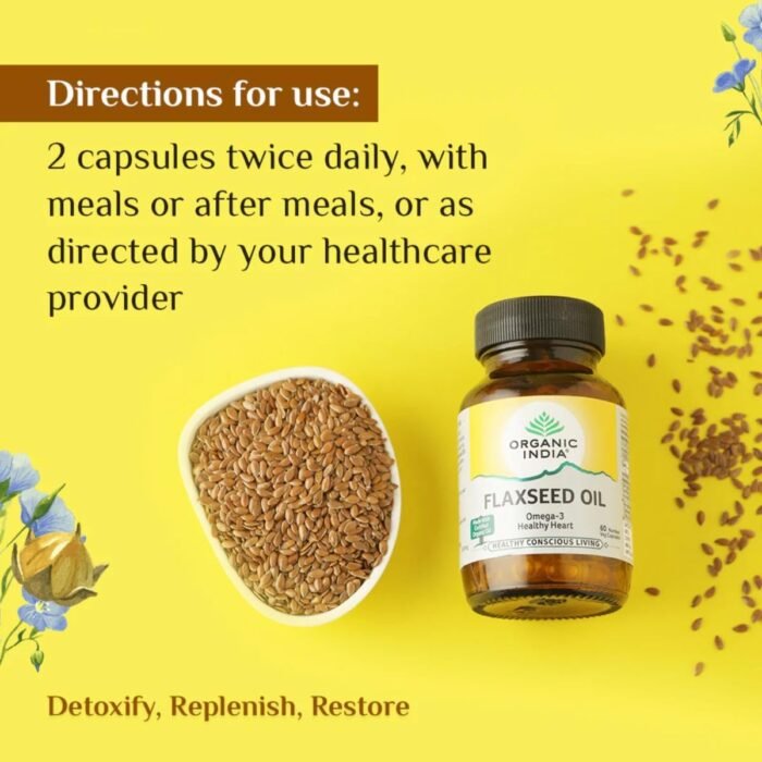 A TATA Product - Organic India Flaxseed Oil - 60 Veg Capsules, Natural Omega-3, Helps Reduce Cholesterol, Supports Healthy Skin, Hair & Nails, Joint Flexibility, GMP & NPOP Certified Organic - Image 7