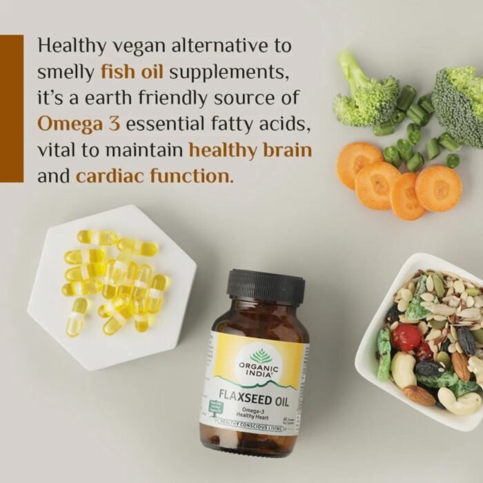 A TATA Product - Organic India Flaxseed Oil - 60 Veg Capsules, Natural Omega-3, Helps Reduce Cholesterol, Supports Healthy Skin, Hair & Nails, Joint Flexibility, GMP & NPOP Certified Organic - Image 8