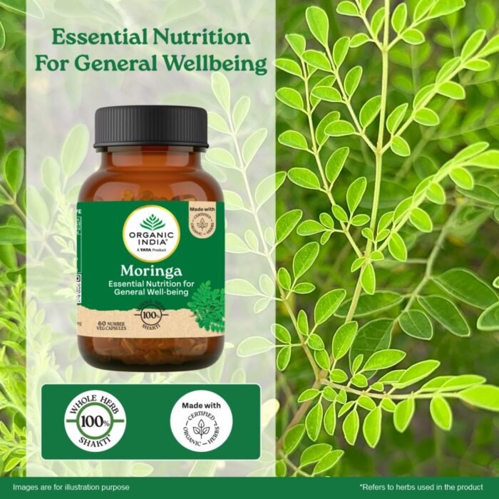 A TATA Product - Organic India Moringa Capsules - 60 Veg Caps, Essential Nutrition Superfood, Helps Naturally Boost Energy Level, Improves Stamina, Rich In Vitamins & Minerals, GMP & NPOP Certified Organic - Image 3