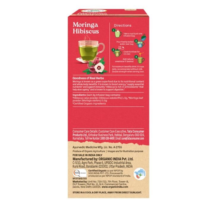 A TATA Product - Organic India Moringa Hibiscus Infusion, 25 Tea Bags, Certified Organic, Antioxidant-Rich, Caffeine-Free, Whole Herb Blend - Image 11