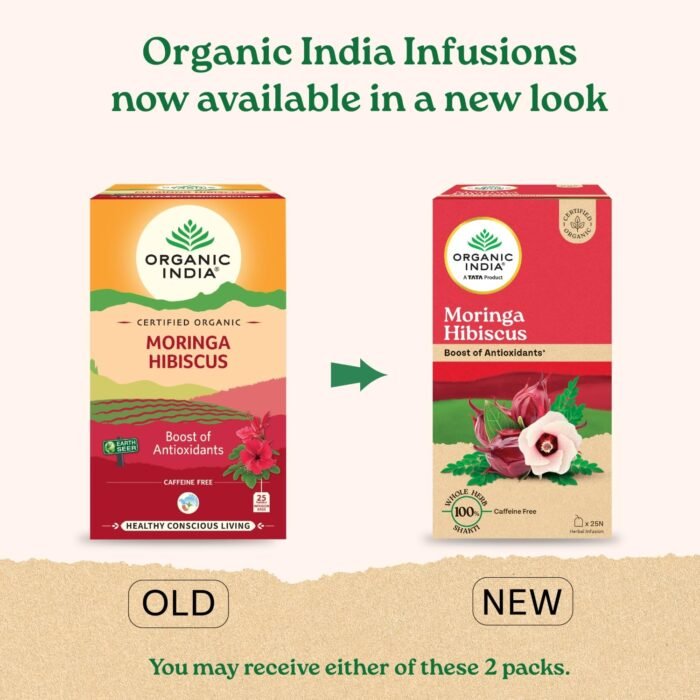 A TATA Product - Organic India Moringa Hibiscus Infusion, 25 Tea Bags, Certified Organic, Antioxidant-Rich, Caffeine-Free, Whole Herb Blend - Image 2