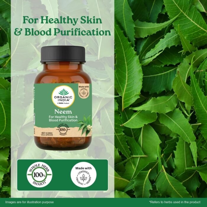 A TATA Product - Organic India Neem Blood Purifier - 60 Veg Capsules, Natural Blood Purifier, Plant-Based Anti-Bacterial, Anti-Viral, With Immunity Boosting Properties, GMP & NPOP Certified Organic - Image 4