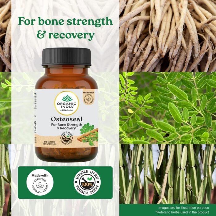A TATA Product - Organic India Osteoseal 60 Capsule - Bio-available Calcium, Phosphorus & Amino Acids, Helps Increase Bone Mineral Density, Healthy Bone & Teeth GMP & NPOP Certified Organic - Image 2
