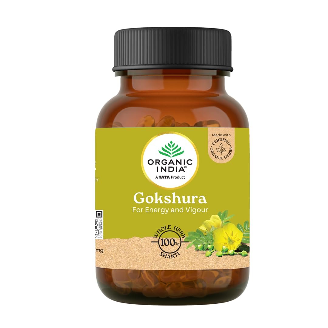 A TATA Product - Organic India Pure Gokshura 60 Capsules 1 A TATA Product - Organic India Pure Gokshura 60 Capsules,(400mg), Enhance Endurance, Promotes Vitality, Support Men's Wellness & Boost Stamina, GMP & NPOP Certified - Image 1