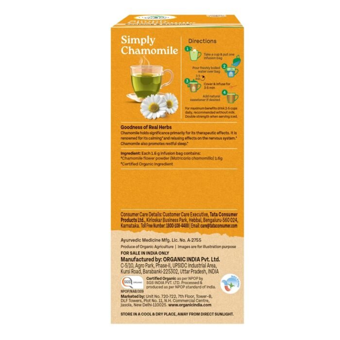 A TATA Product - Organic India Simply Chamomile Infusion, 25 Tea Bags, Certified Organic, Soothing & Relaxing, Caffeine-Free, Whole Herb Blend - Image 11
