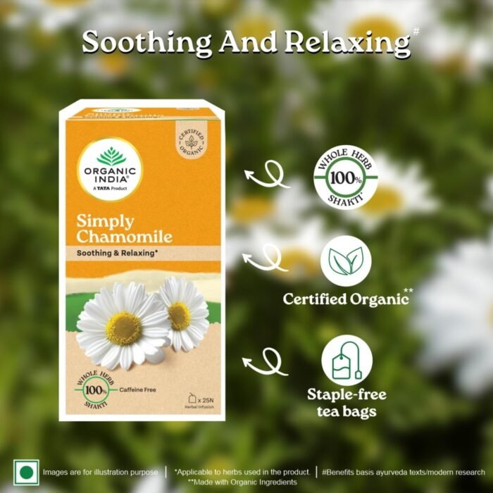 A TATA Product - Organic India Simply Chamomile Infusion, 25 Tea Bags, Certified Organic, Soothing & Relaxing, Caffeine-Free, Whole Herb Blend - Image 3