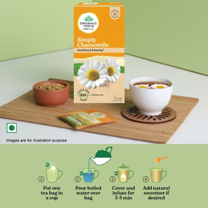A TATA Product - Organic India Simply Chamomile Infusion, 25 Tea Bags, Certified Organic, Soothing & Relaxing, Caffeine-Free, Whole Herb Blend - Image 5