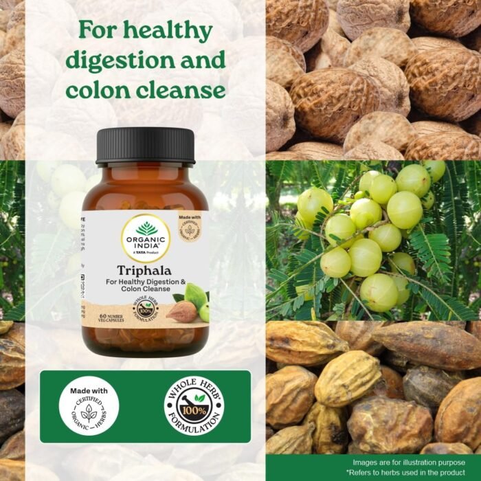 A TATA Product - Organic India Triphala Capsules - 60 Caps, Supports Immune System, Colon & Digestion, Balanced Bowel & Gut Health, Contains Bioactives and Antioxidants, GMP & NPOP Certified Organic - Image 3