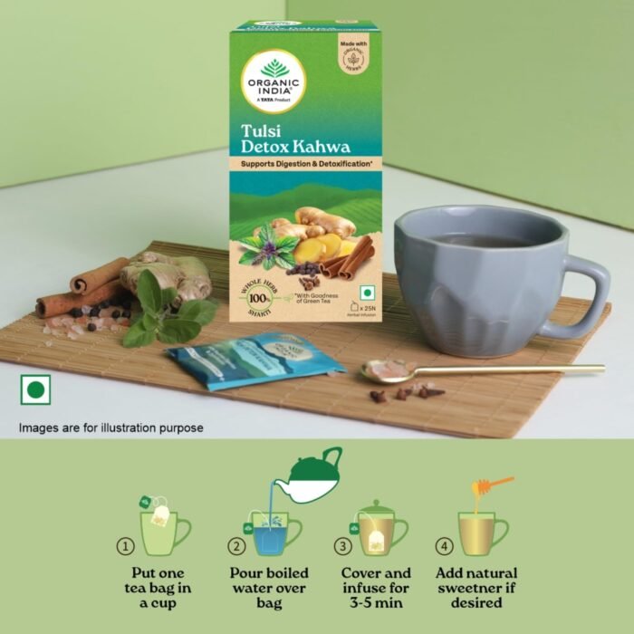 A TATA Product - Organic India Tulsi Detox Kahwa - 25 Tea Bags, Helps Improve Digestion & Detoxification, Rich in Antioxidants, Made with Tulsi, Ginger, Clove, and Green Tea - Image 6