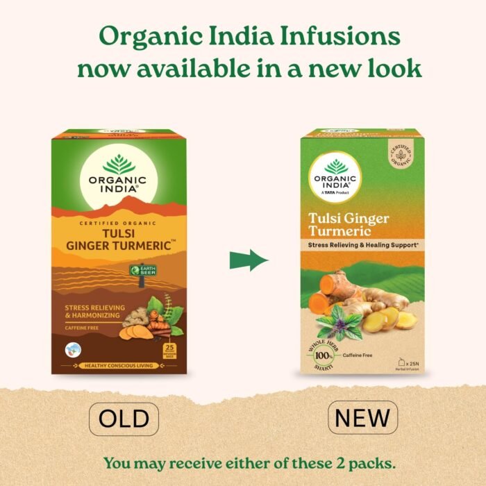 A TATA Product - Organic India Tulsi Ginger Turmeric - 25 Tea Bags, Boosts Immunity, Supports Healing & Recovery, Rich in Antioxidants, Made with Tulsi, Turmeric, Cinnamon, and Pepper - Image 3