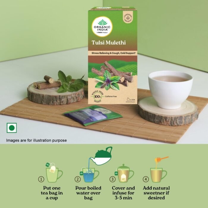 A TATA Product - Organic India Tulsi Mulethi - 25 Tea Bags, Rich in Antioxidants, Eases Cough & Cold Symptoms, Stress Relieving, Boosts Immunity, Caffeine-Free, Whole Herbs Certified Organic - Image 5